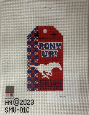 * Hedgehog Needlepoint SMU Collegiate Retro Travel Tag