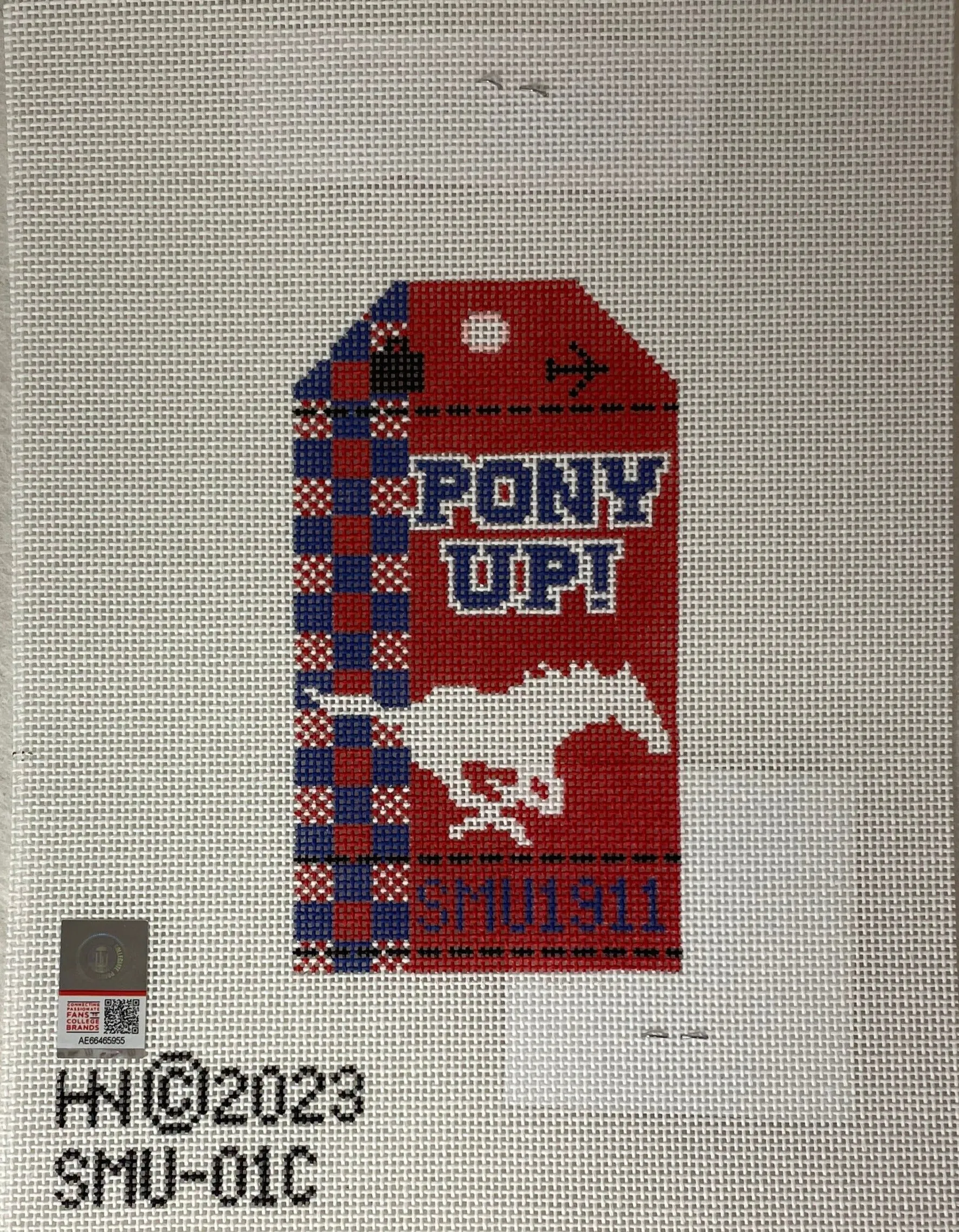 * Hedgehog Needlepoint SMU Collegiate Retro Travel Tag