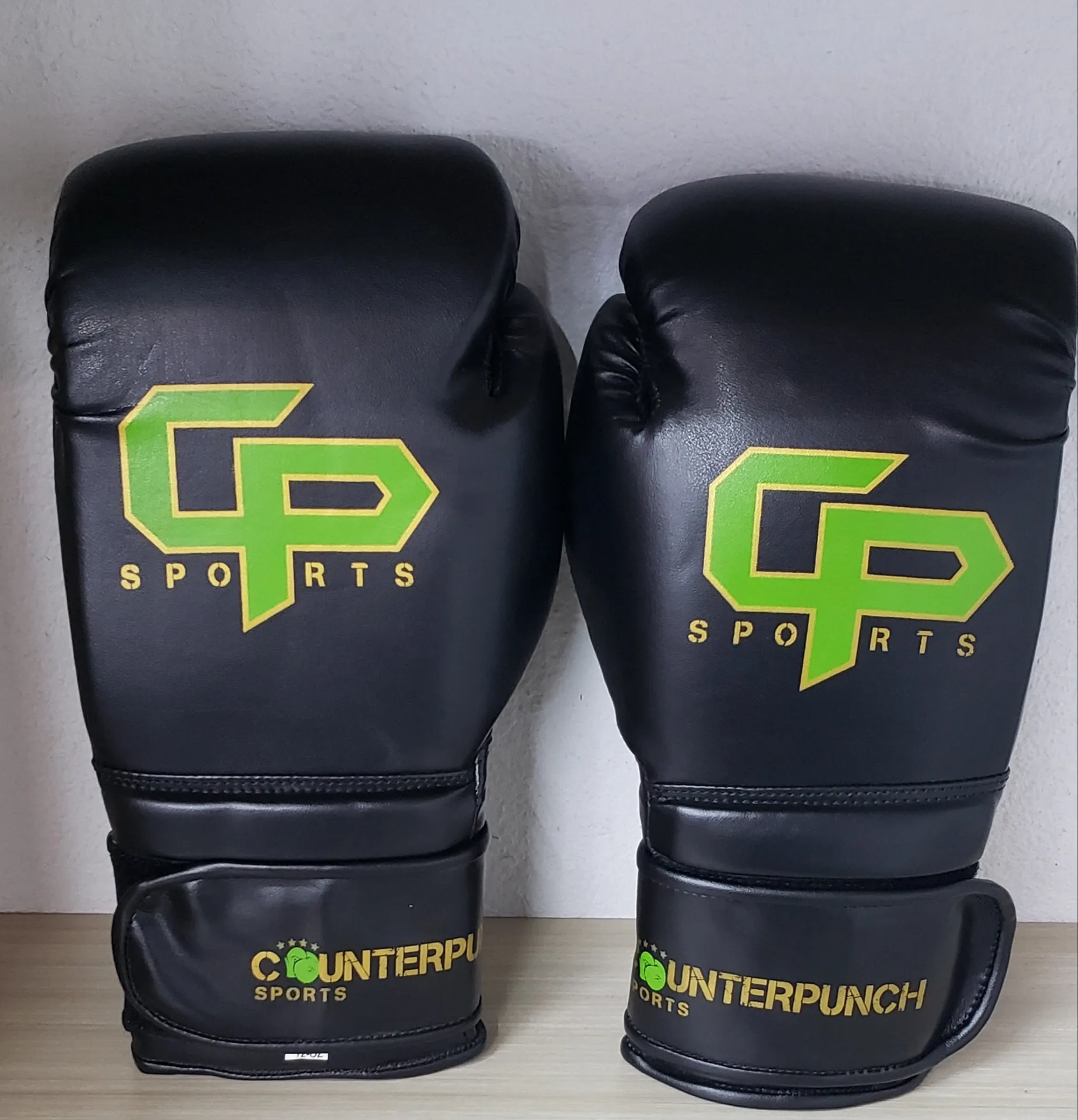 12oz Black with Green Logo Limited Edition Velcro Training Gloves