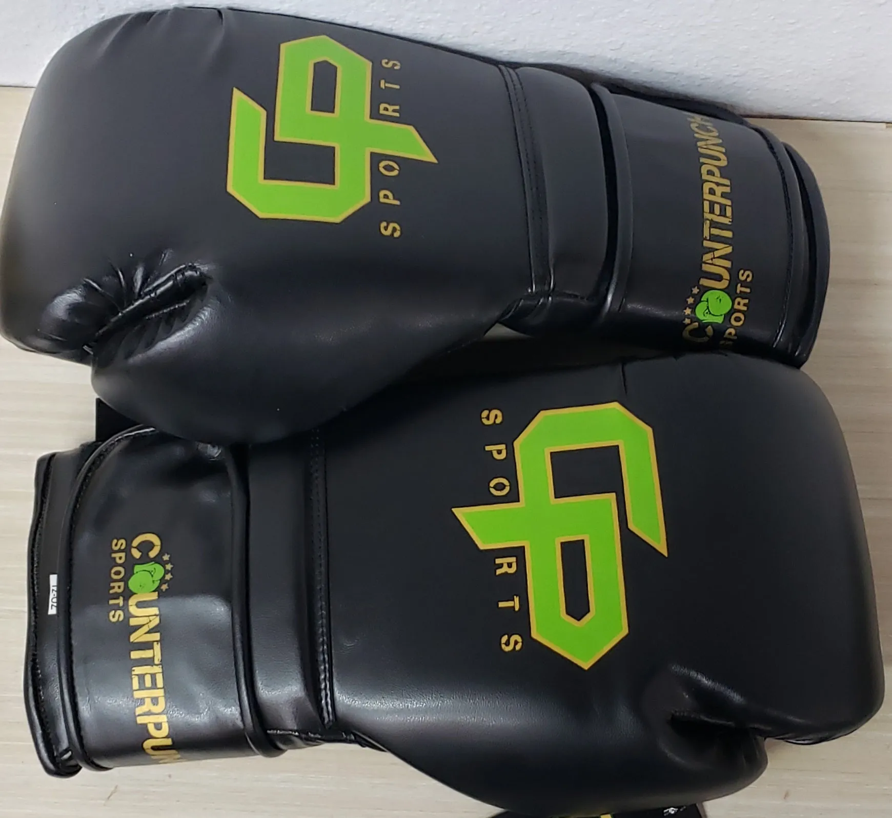 12oz Black with Green Logo Limited Edition Velcro Training Gloves