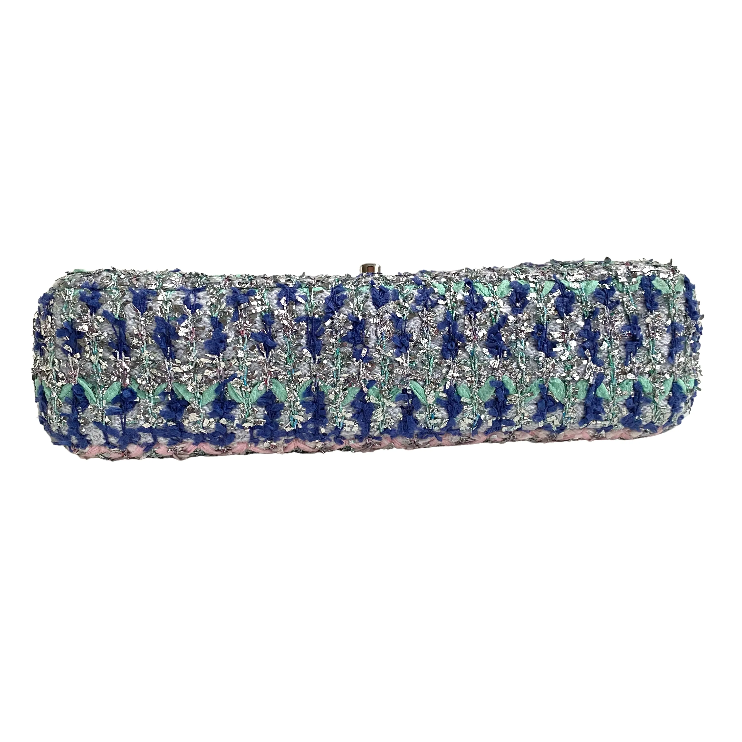 18S Glitter Tweed Medium Flap Bag Blue Aqua Pink White