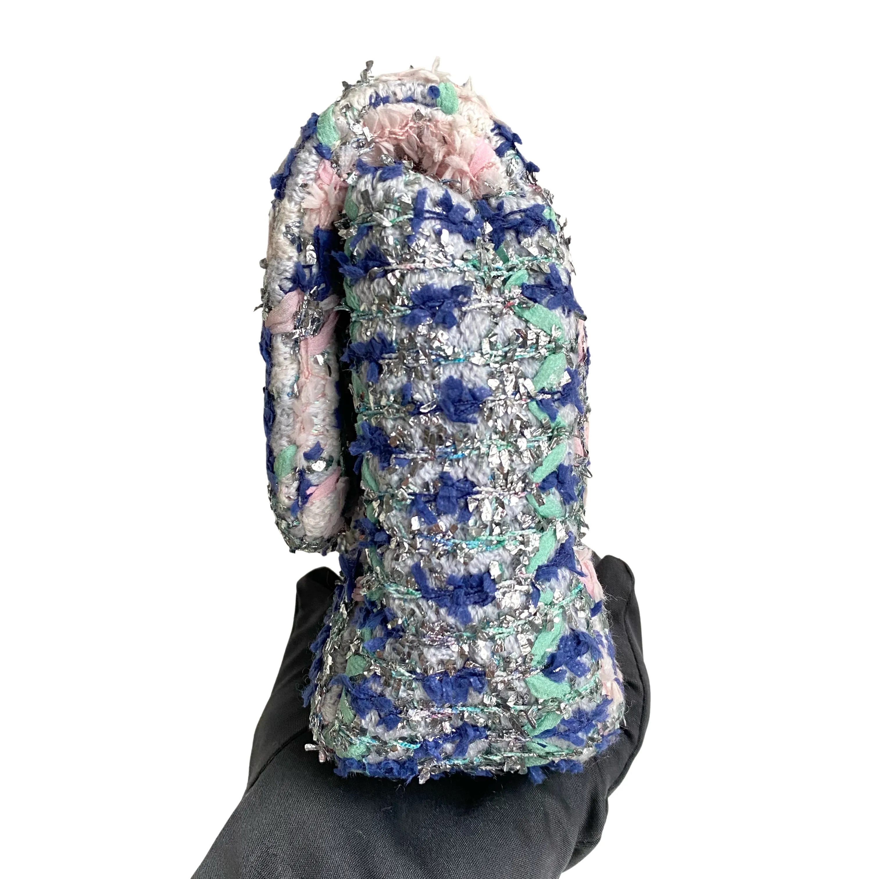 18S Glitter Tweed Medium Flap Bag Blue Aqua Pink White
