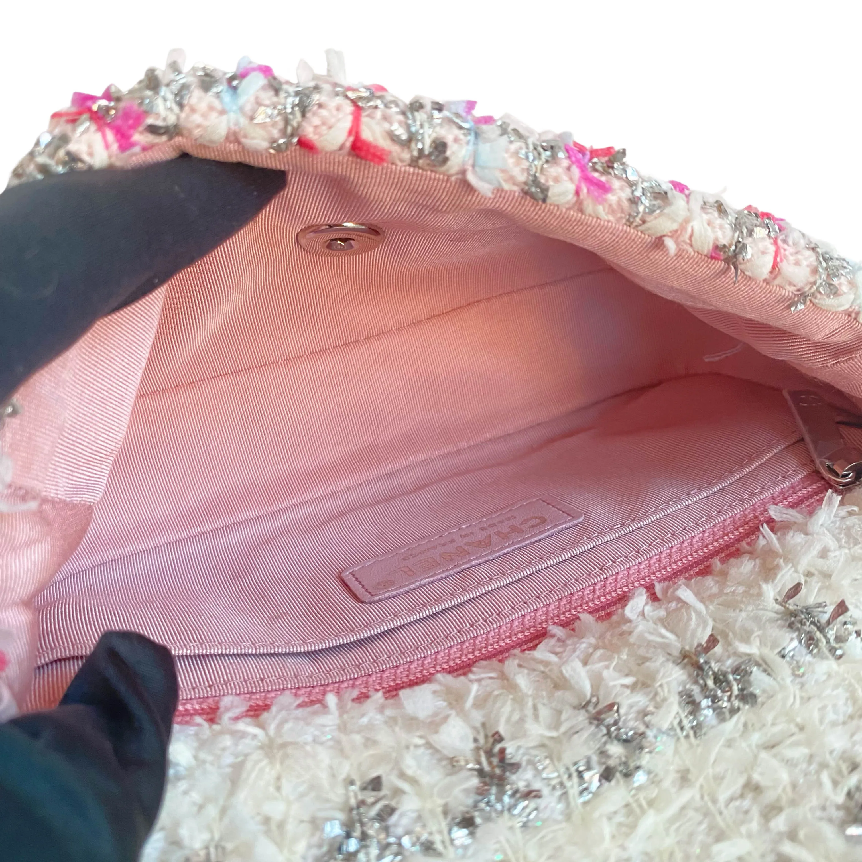 18S Pink Glitter Tweed Mini Flap Bag