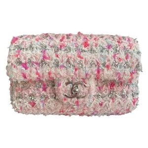 18S Pink Glitter Tweed Mini Flap Bag