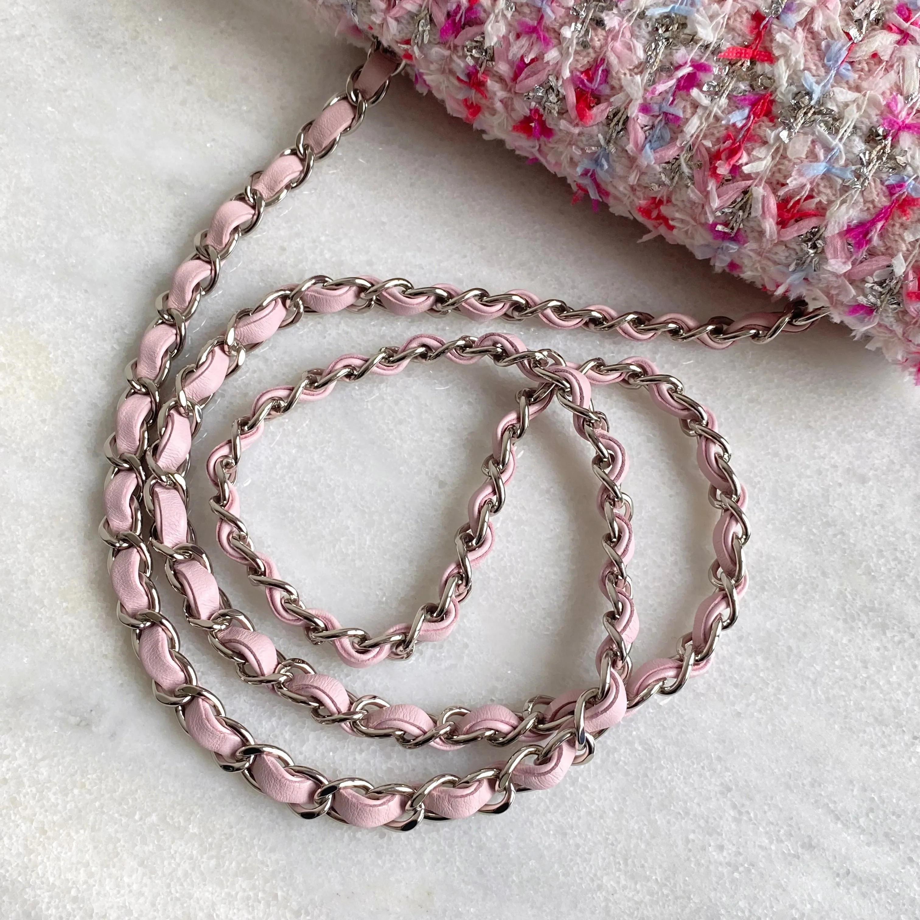 18S Pink Glitter Tweed Mini Flap Bag