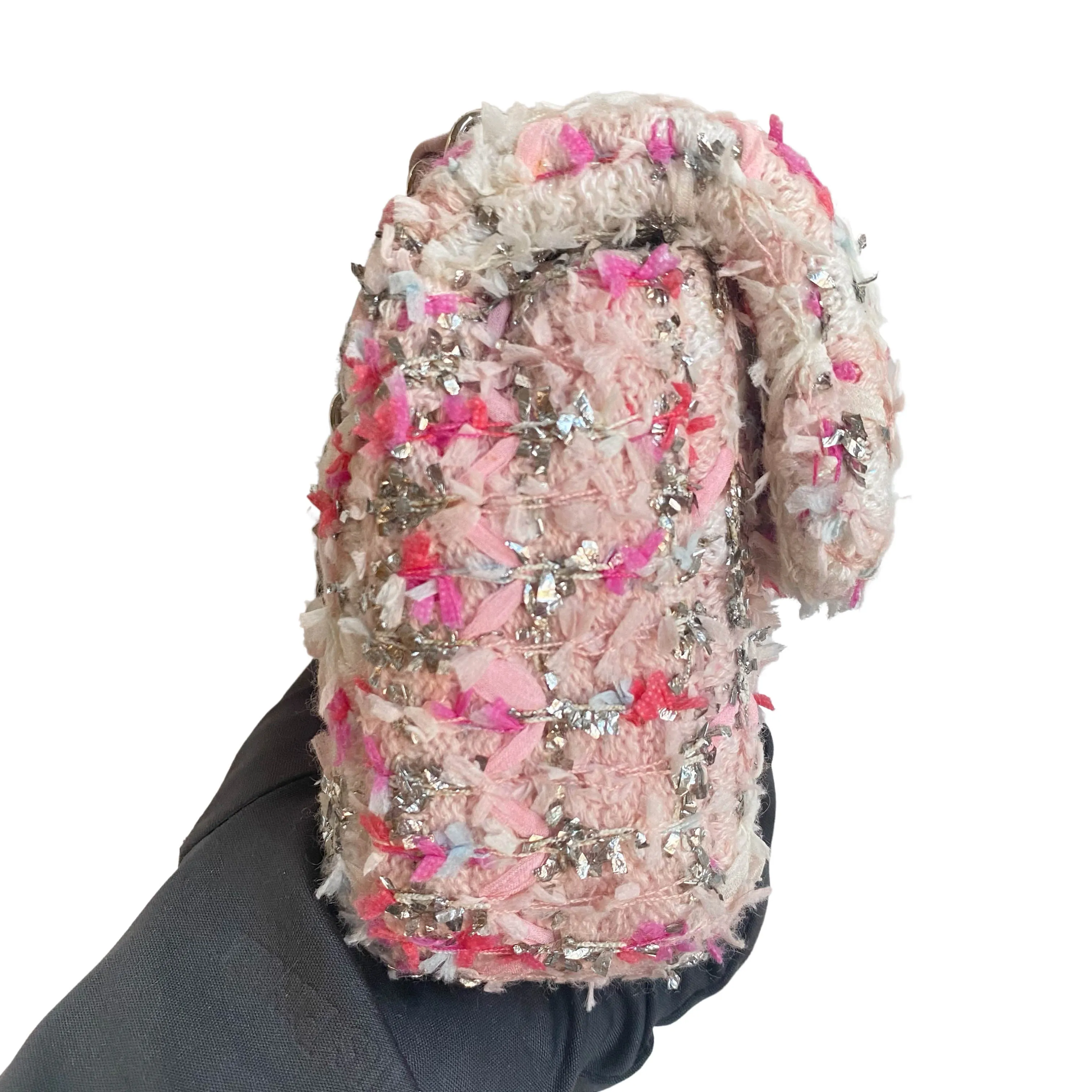 18S Pink Glitter Tweed Mini Flap Bag