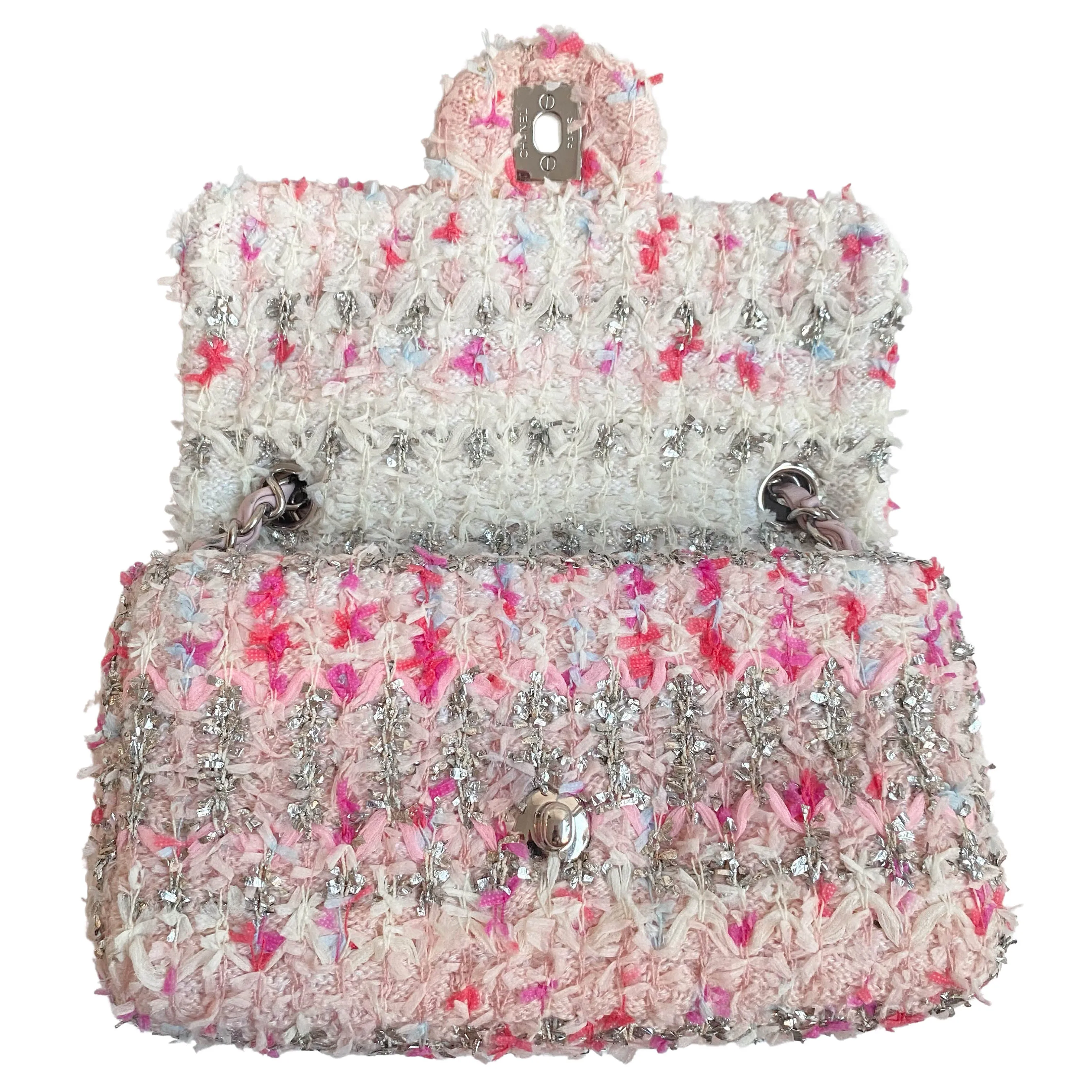 18S Pink Glitter Tweed Mini Flap Bag