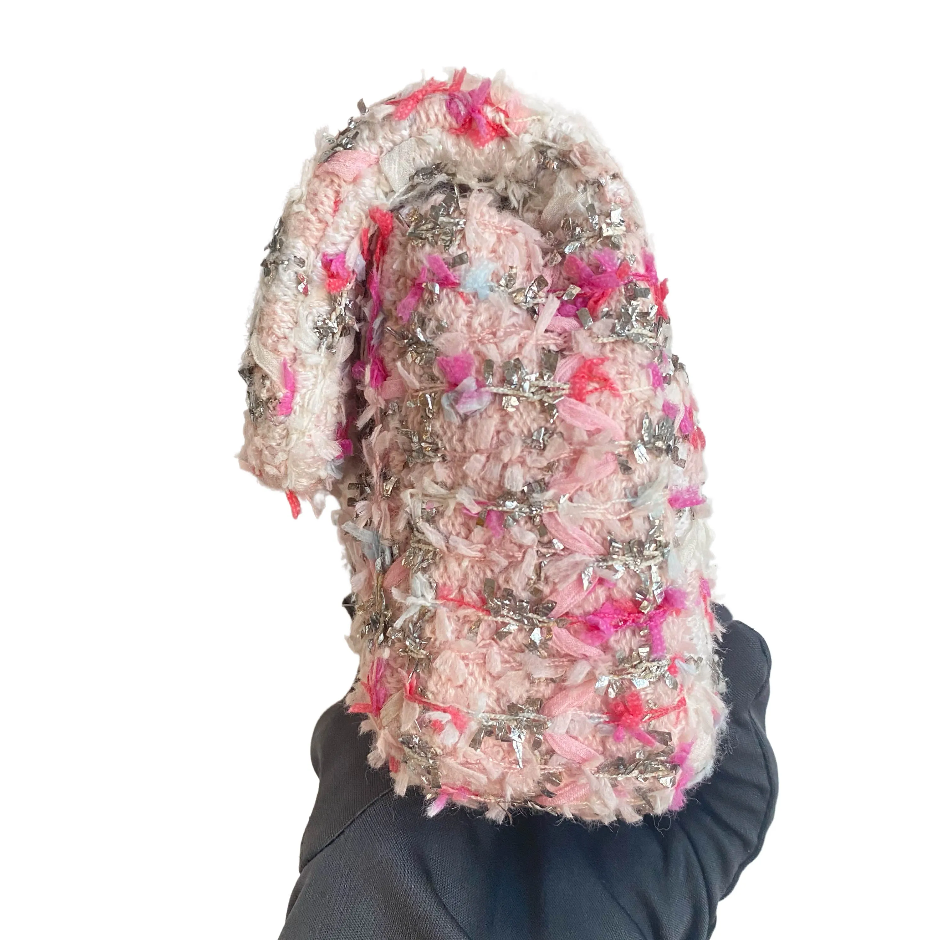 18S Pink Glitter Tweed Mini Flap Bag