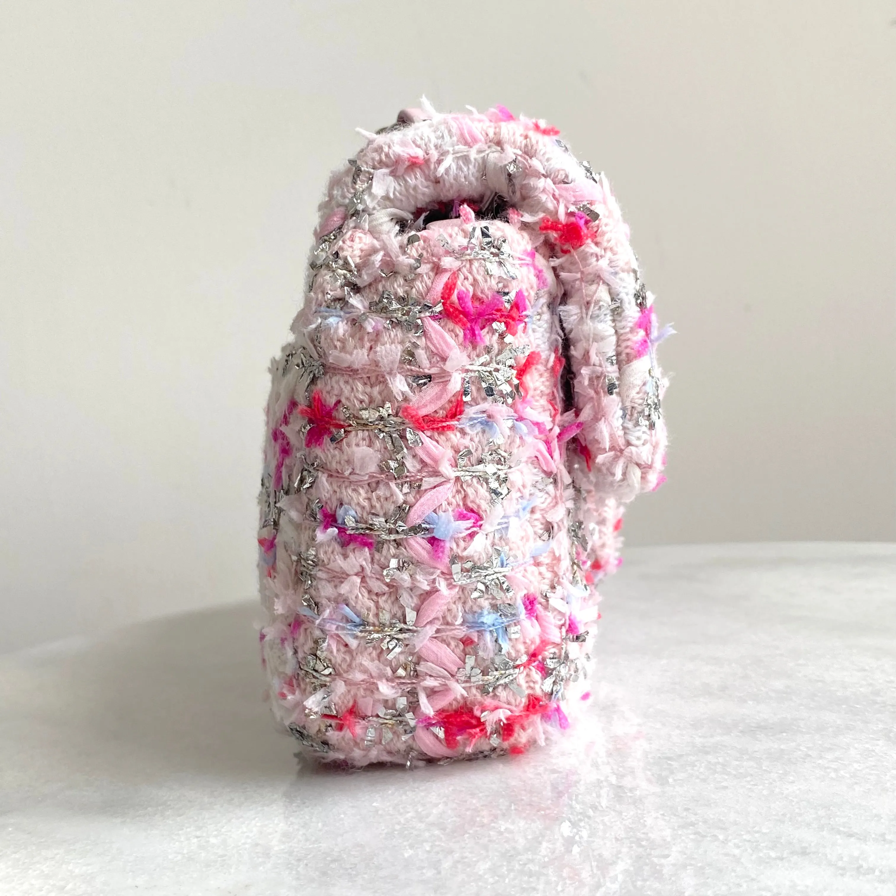 18S Pink Glitter Tweed Mini Flap Bag