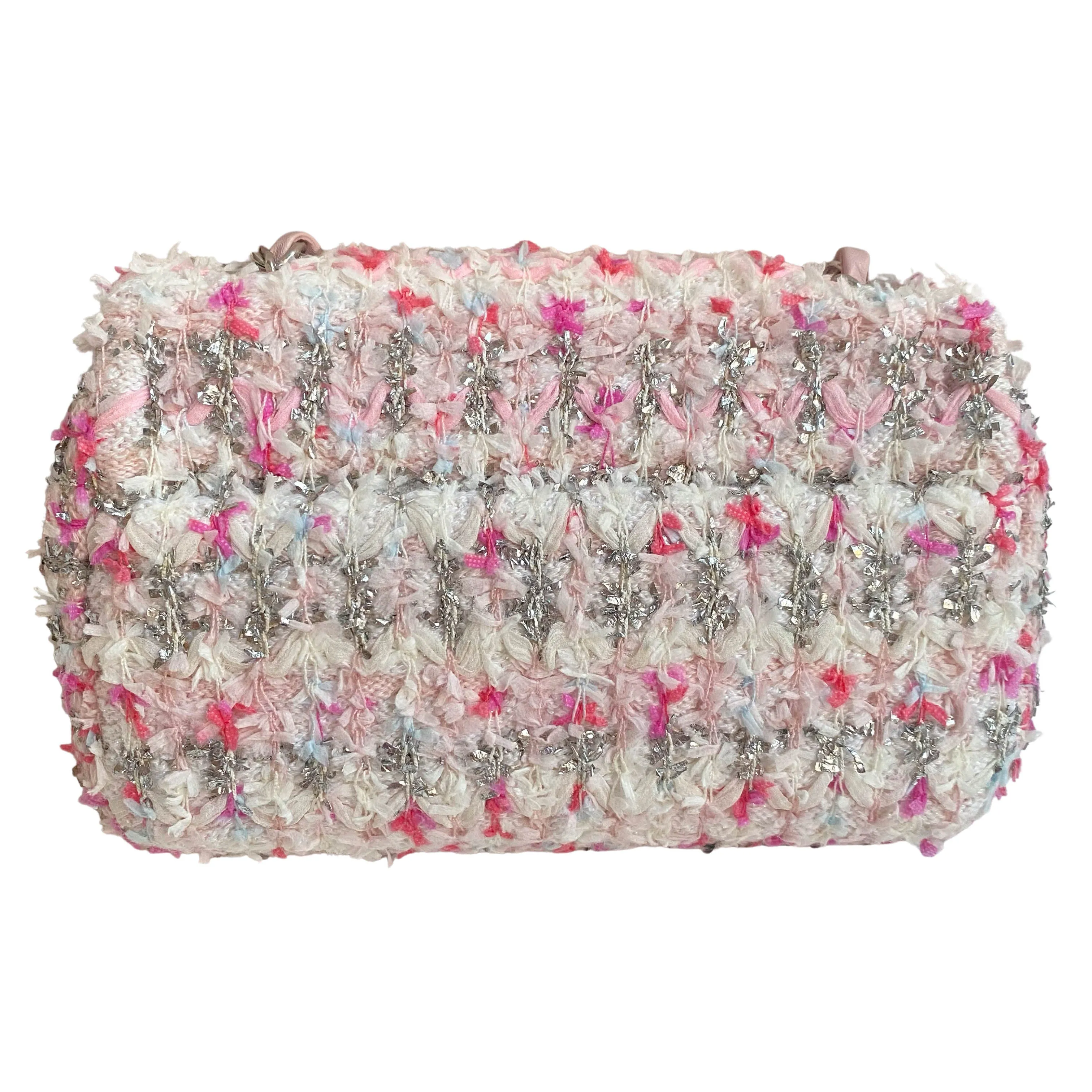 18S Pink Glitter Tweed Mini Flap Bag