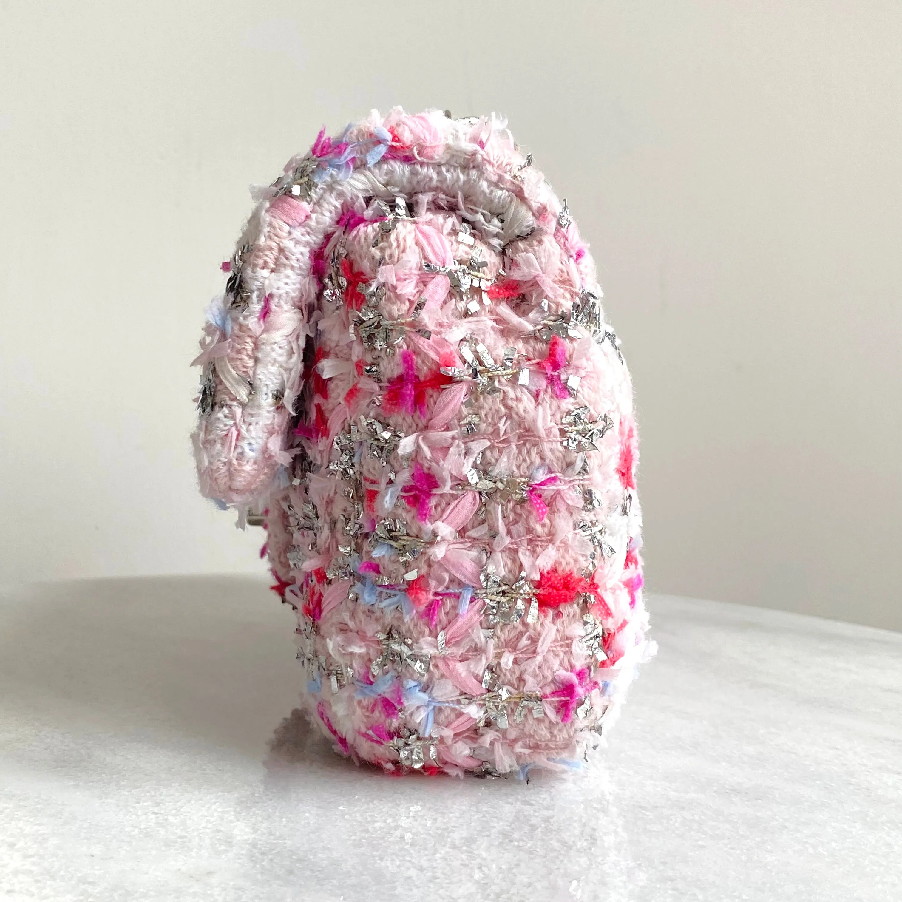 18S Pink Glitter Tweed Mini Flap Bag