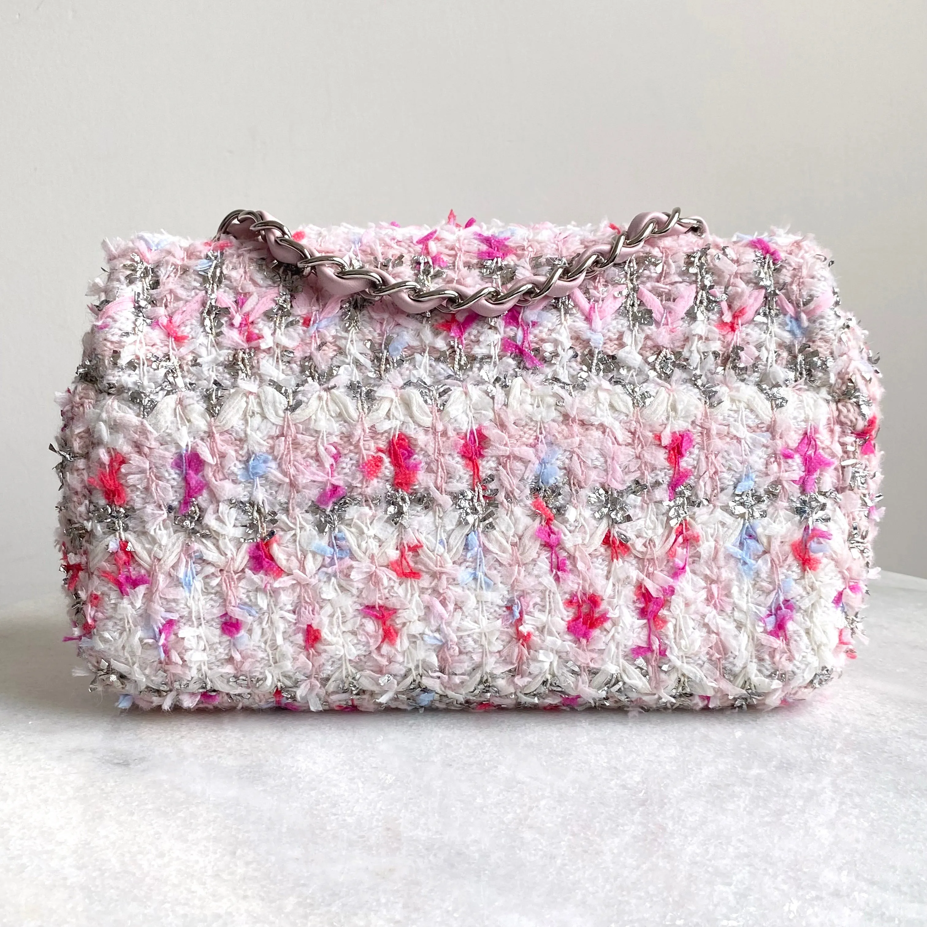 18S Pink Glitter Tweed Mini Flap Bag