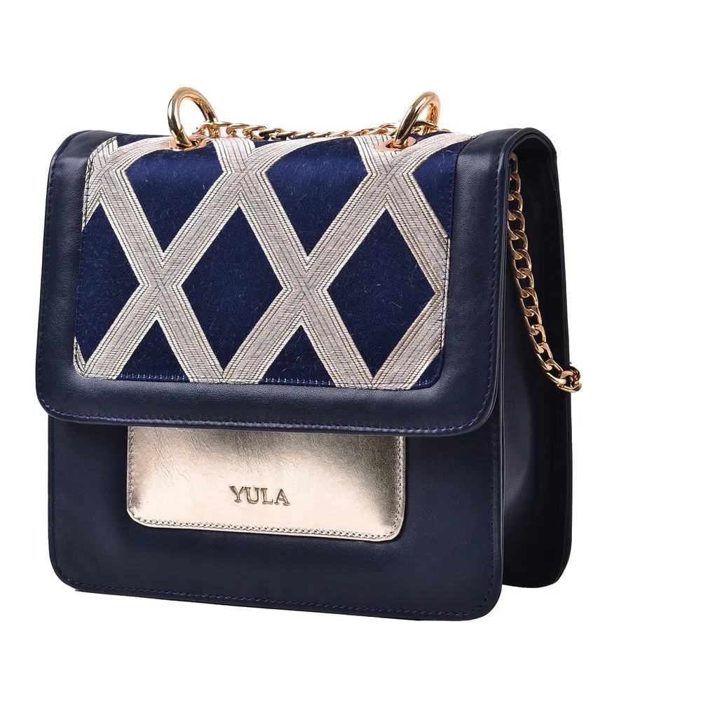 1917 Nelia Medium Shoulder Bag - Blue & Gold