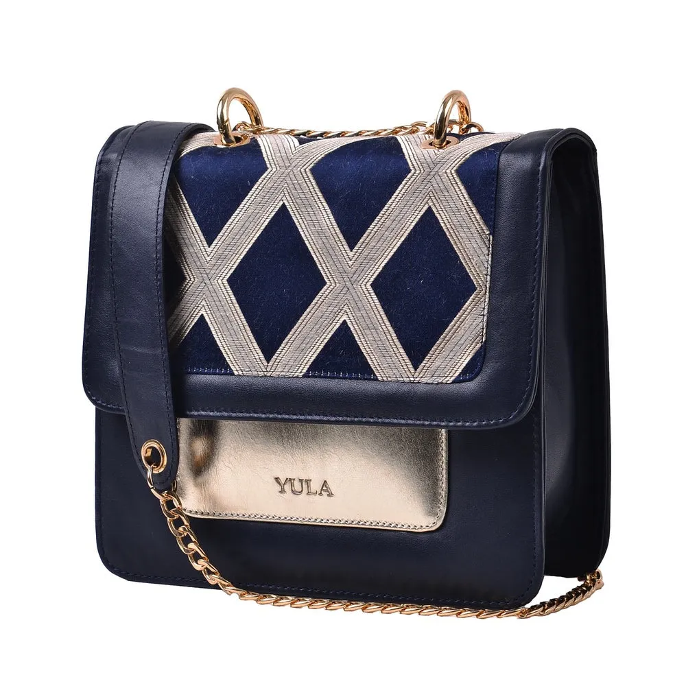 1917 Nelia Medium Shoulder Bag - Blue & Gold