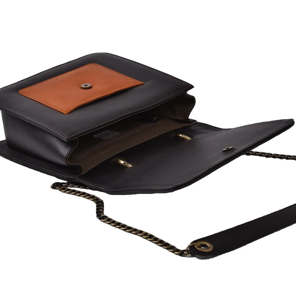 1921 Nelia Medium Shoulder Bag - Chocolate Brown & Rust