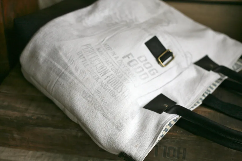 1940's era Cotton & Leather Carryall - SOLD