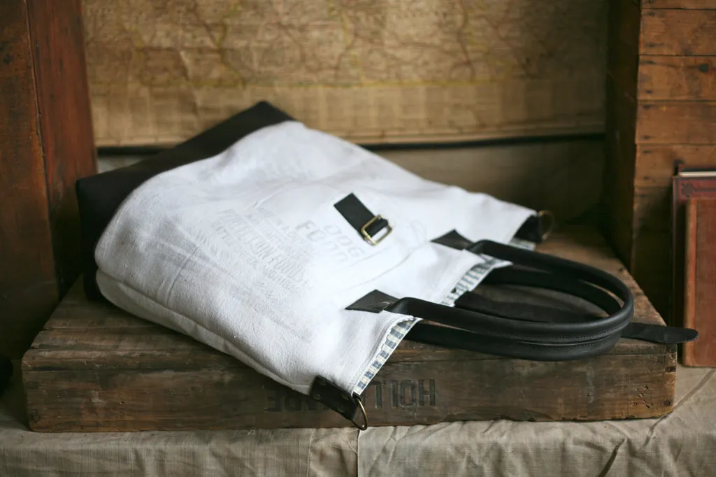 1940's era Cotton & Leather Carryall - SOLD
