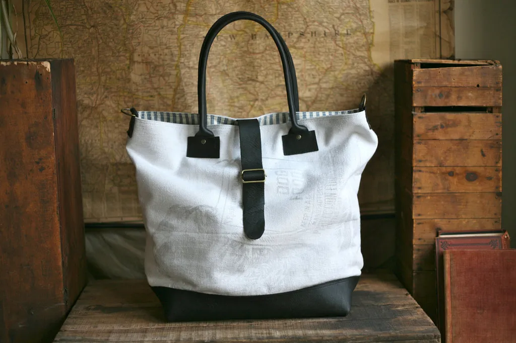 1940's era Cotton & Leather Carryall - SOLD