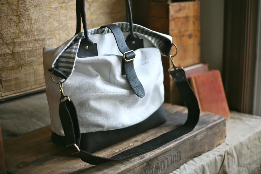1940's era Cotton & Leather Carryall - SOLD