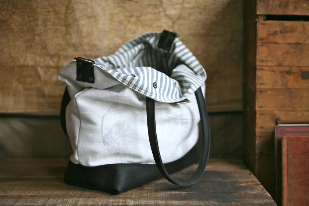 1940's era Cotton & Leather Carryall - SOLD