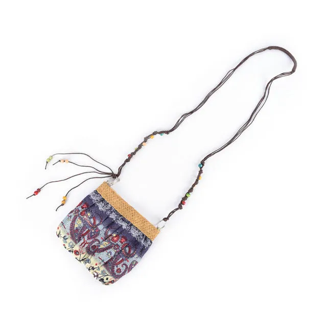 2017 New Boho Bohemia Exotic Floral Straw Weave Strap Cloth Handbag Beach Messenger Bag Small Crossbody Bags 5Colors
