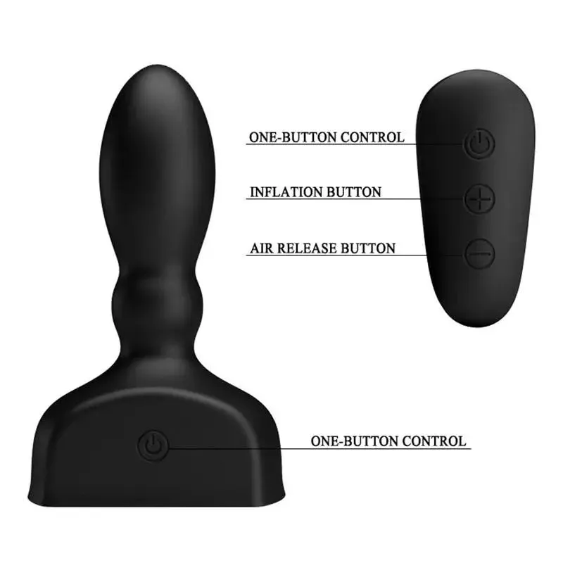 5 Inches Silicone Black Rechargeable Inflatable Butt Plug with Remote