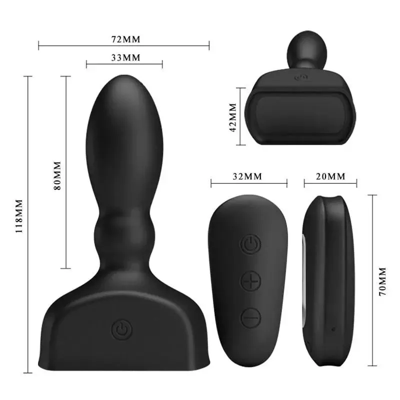 5 Inches Silicone Black Rechargeable Inflatable Butt Plug with Remote