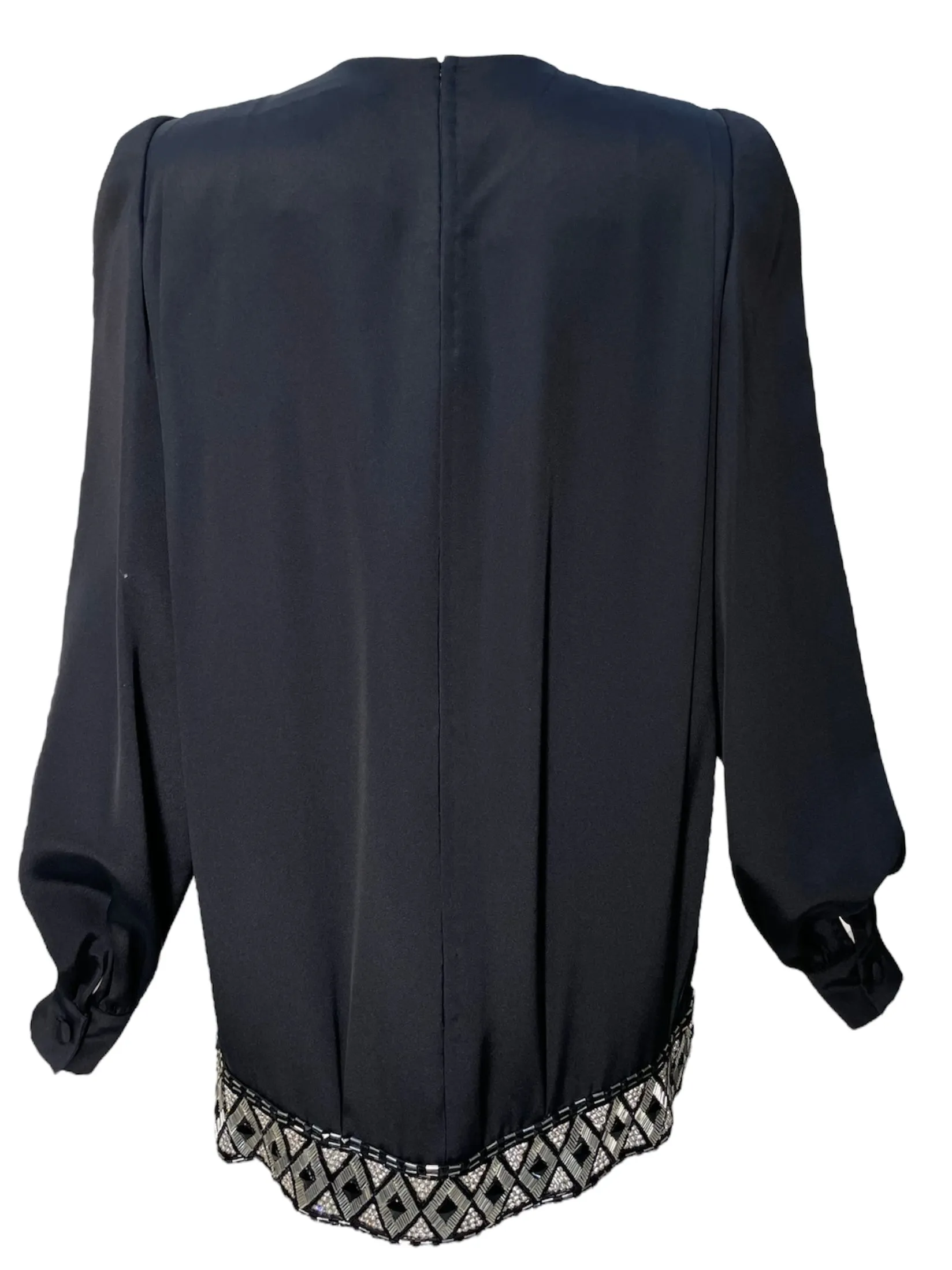André Laug 1980's Black Embellished Geometric Silk Tunic Mini Dress