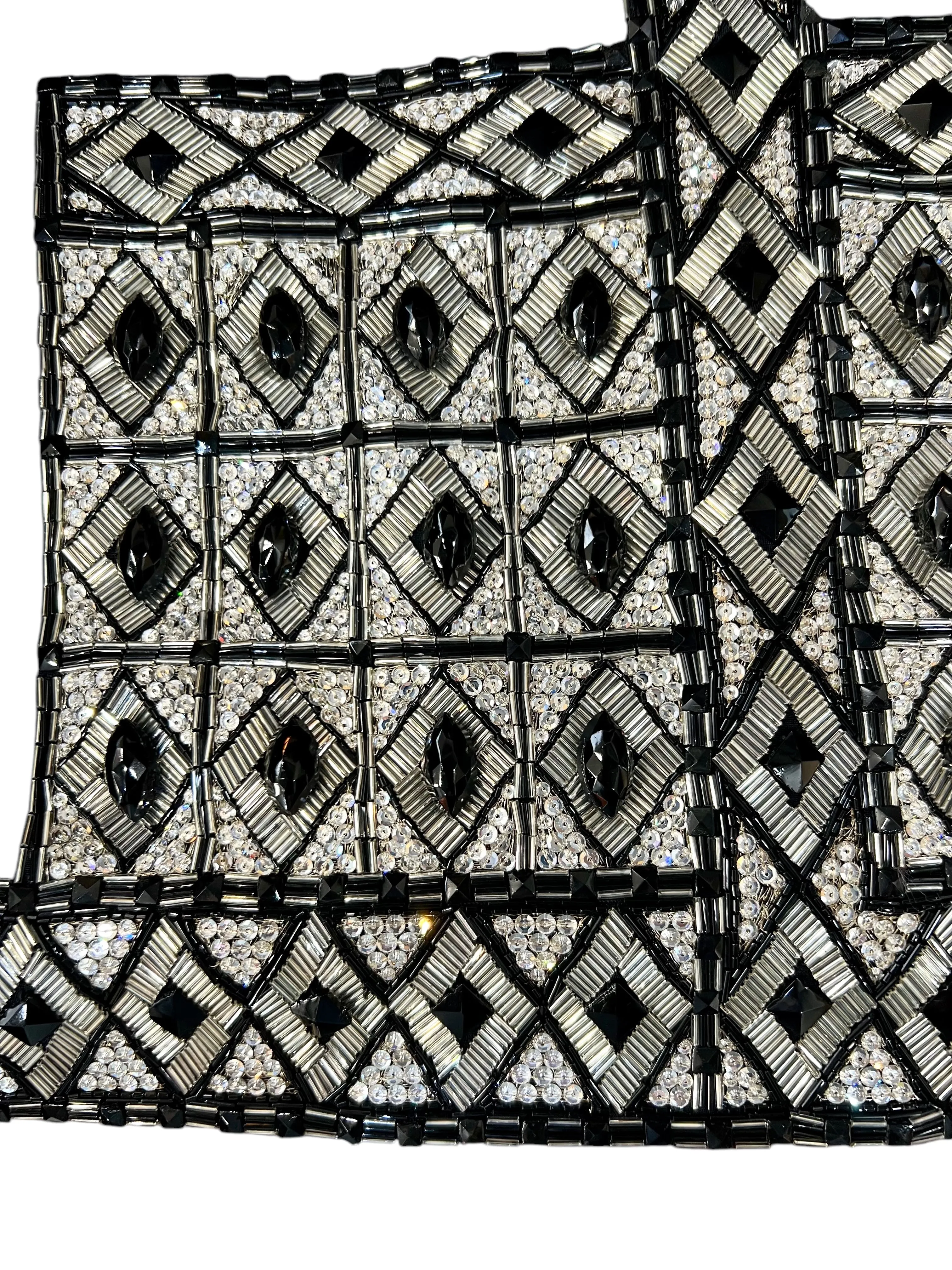 André Laug 1980's Black Embellished Geometric Silk Tunic Mini Dress