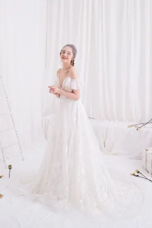 Artemis - Selena Huan Off-the-Shoulder Italian Lace Embroidered Ball Gown Wedding Dress