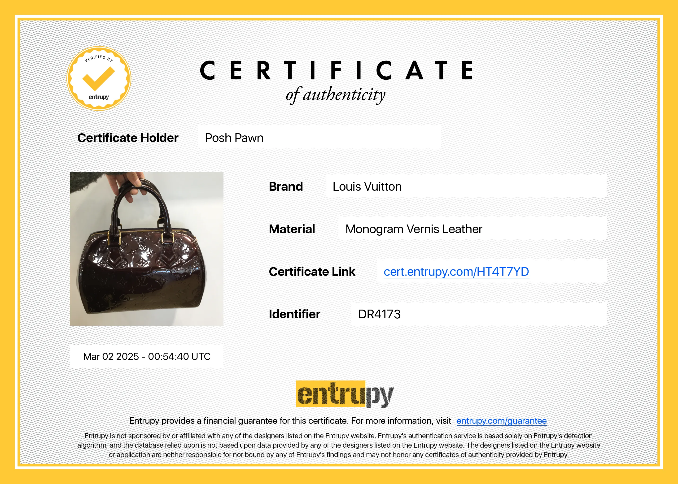 Authentic Louis Vuitton Amarante Monogram Vernis Montana Top Handle Bag