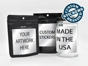 Beast Branding CUSTOM PRINTED STICKERS - 3" x 3" Square for 1/8 Oz, 1/4 Oz, Gram Mylar Bag, & 60 Dram