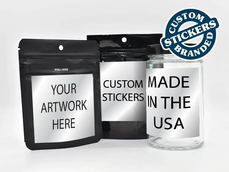 Beast Branding CUSTOM PRINTED STICKERS - 3" x 3" Square for 1/8 Oz, 1/4 Oz, Gram Mylar Bag, & 60 Dram