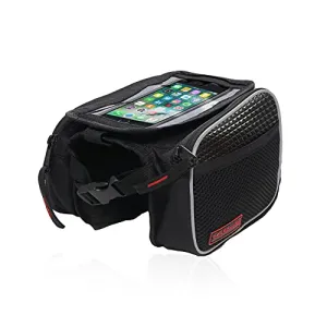 BikerzBay Polyester Bicycle Double Sided Front Frame Handlebar Bag – Mobile Pouch for Cycle for up to 7 inch Phones (Pack of 1) Black