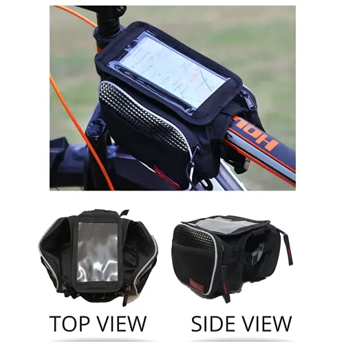 BikerzBay Polyester Bicycle Double Sided Front Frame Handlebar Bag – Mobile Pouch for Cycle for up to 7 inch Phones (Pack of 1) Black