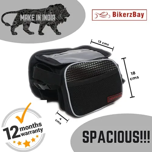 BikerzBay Polyester Bicycle Double Sided Front Frame Handlebar Bag – Mobile Pouch for Cycle for up to 7 inch Phones (Pack of 1) Black