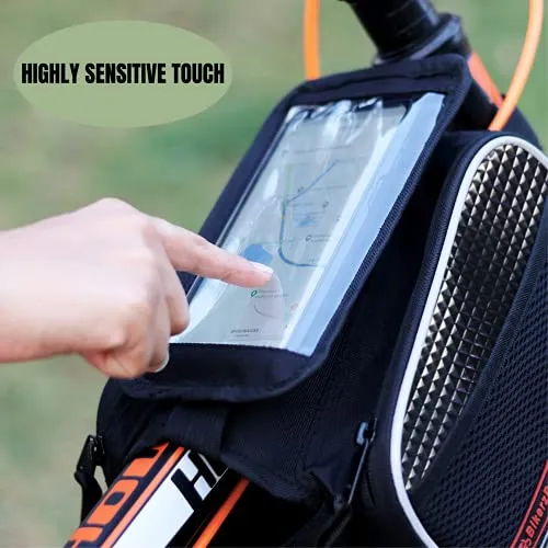 BikerzBay Polyester Bicycle Double Sided Front Frame Handlebar Bag – Mobile Pouch for Cycle for up to 7 inch Phones (Pack of 1) Black