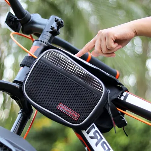 BikerzBay Polyester Bicycle Double Sided Front Frame Handlebar Bag – Mobile Pouch for Cycle for up to 7 inch Phones (Pack of 1) Black