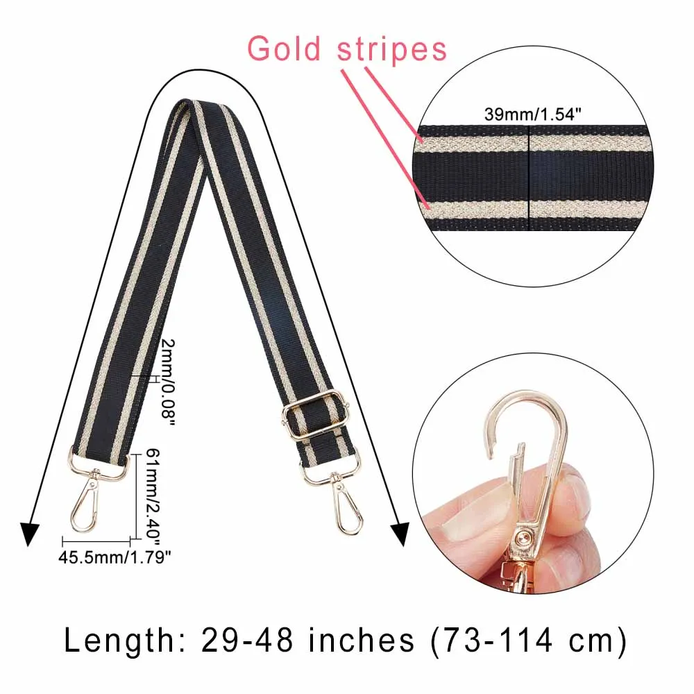 BLACK GOLD STRIPED Purse & Bag Straps | Adjustable Length Crossbody purse straps