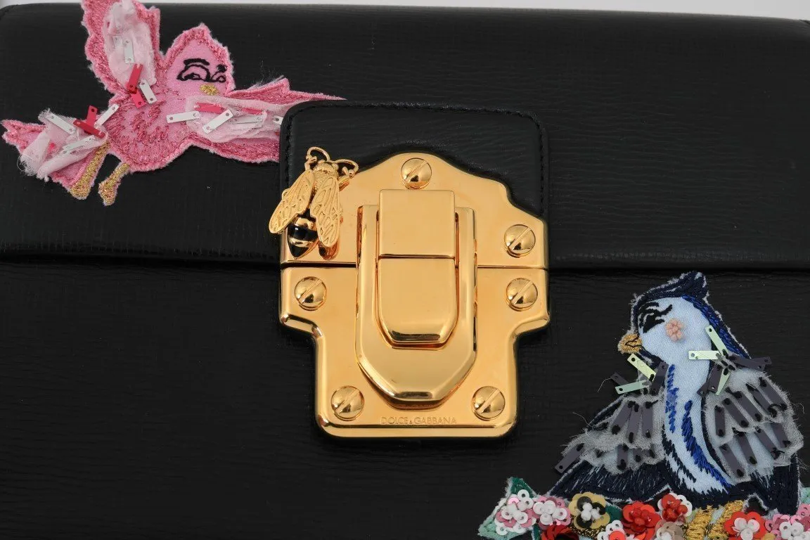 Black Leather LUCIA Shoulder Bag