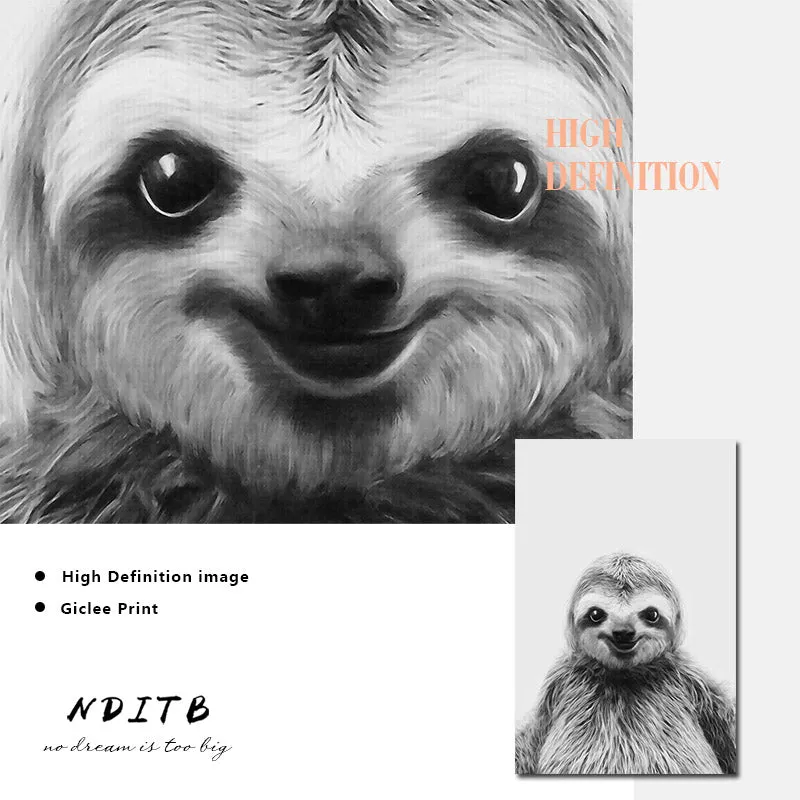 Black White Sloth Wall Art