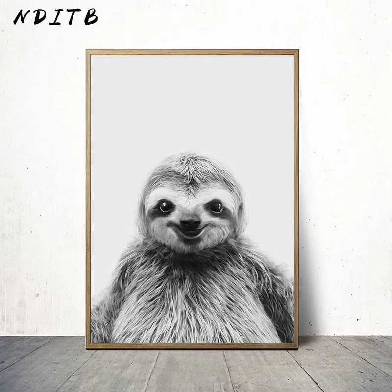 Black White Sloth Wall Art
