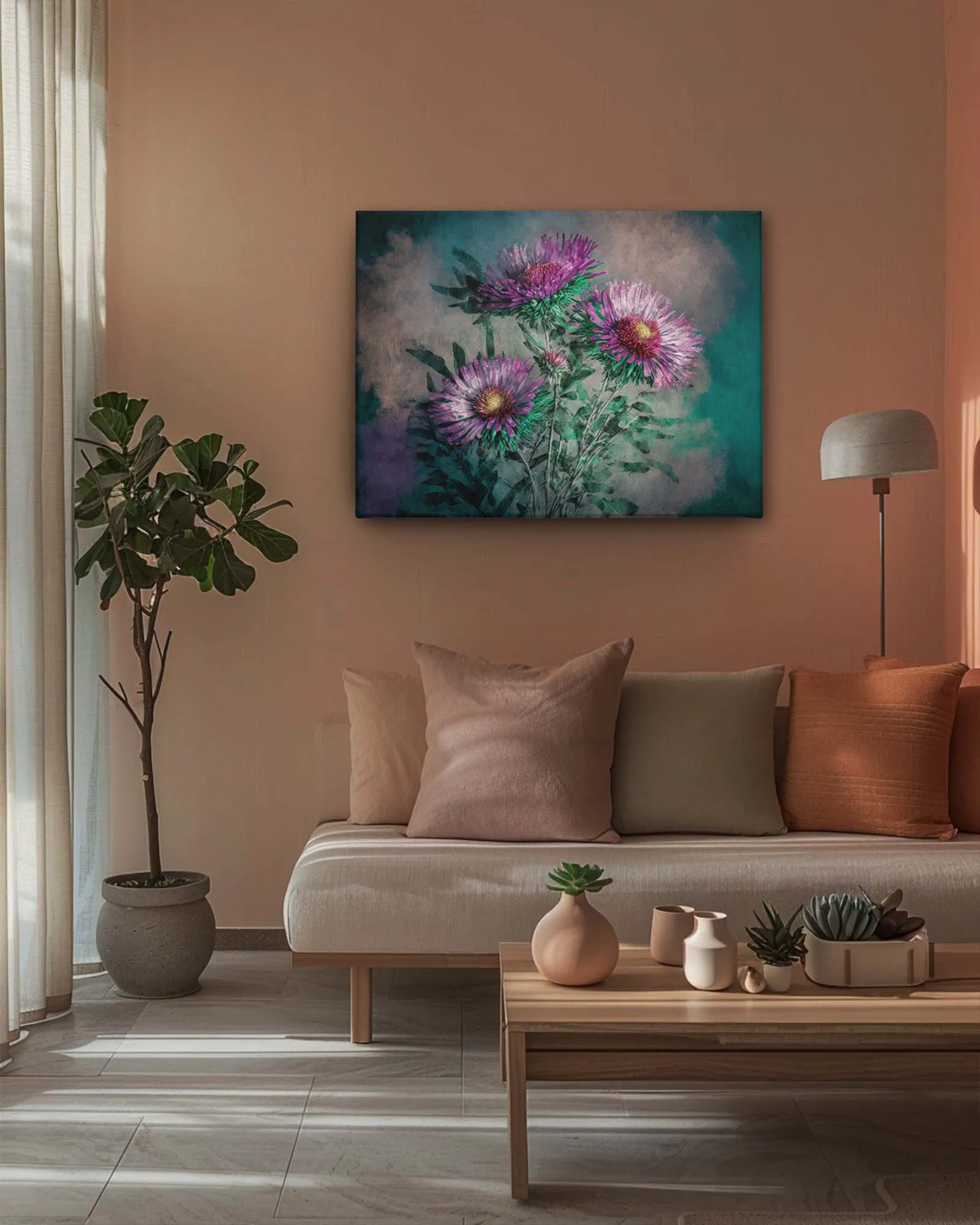 Blooming asters modern canvas art