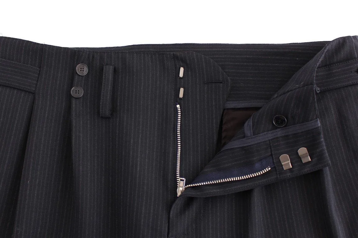 Blue striped wool blend pants