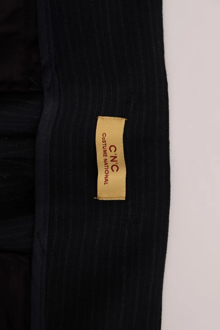 Blue striped wool blend pants