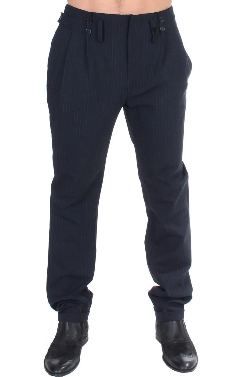 Blue striped wool blend pants
