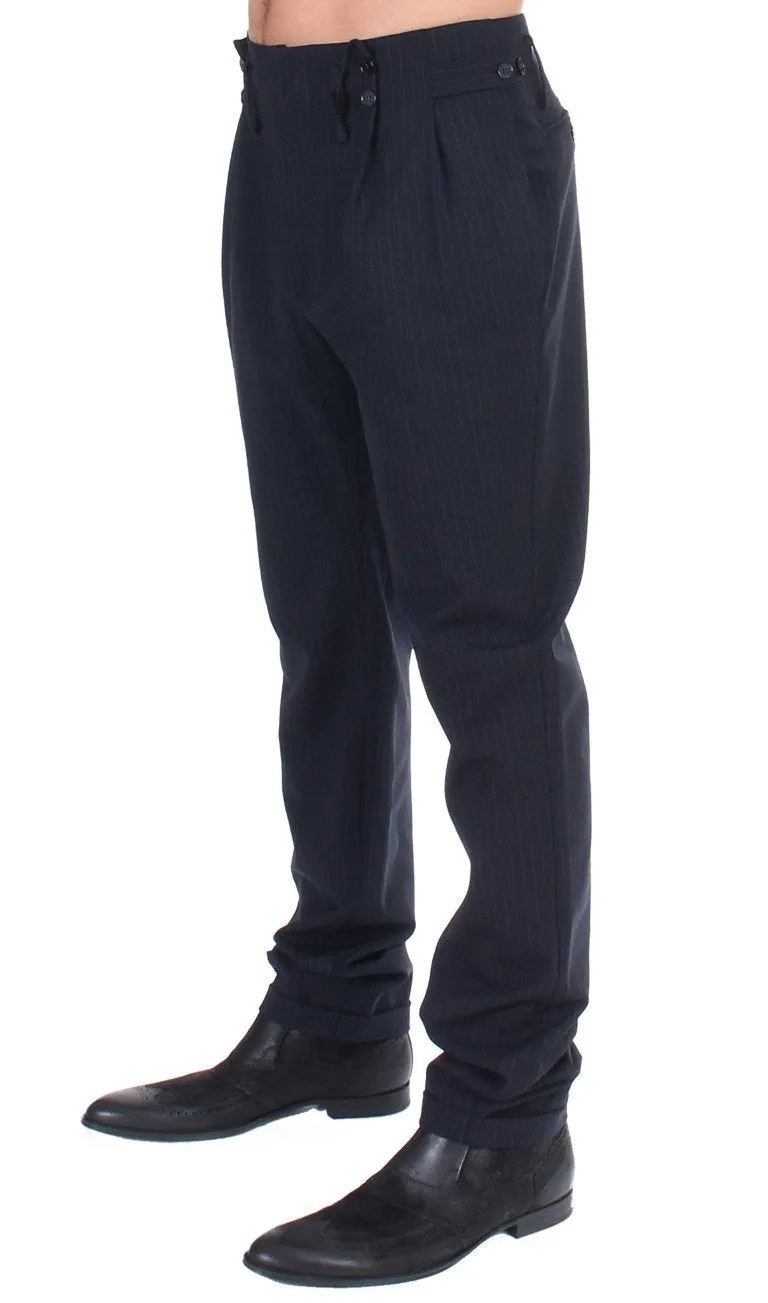 Blue striped wool blend pants