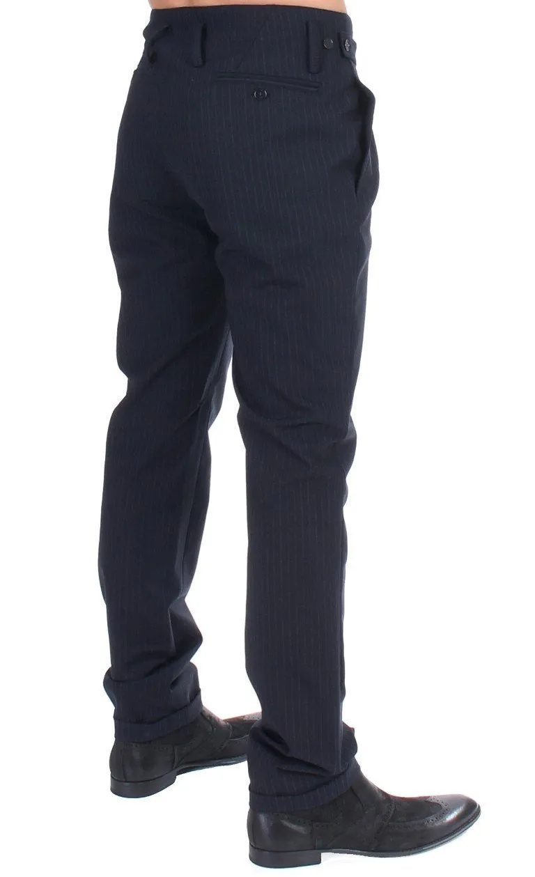 Blue striped wool blend pants