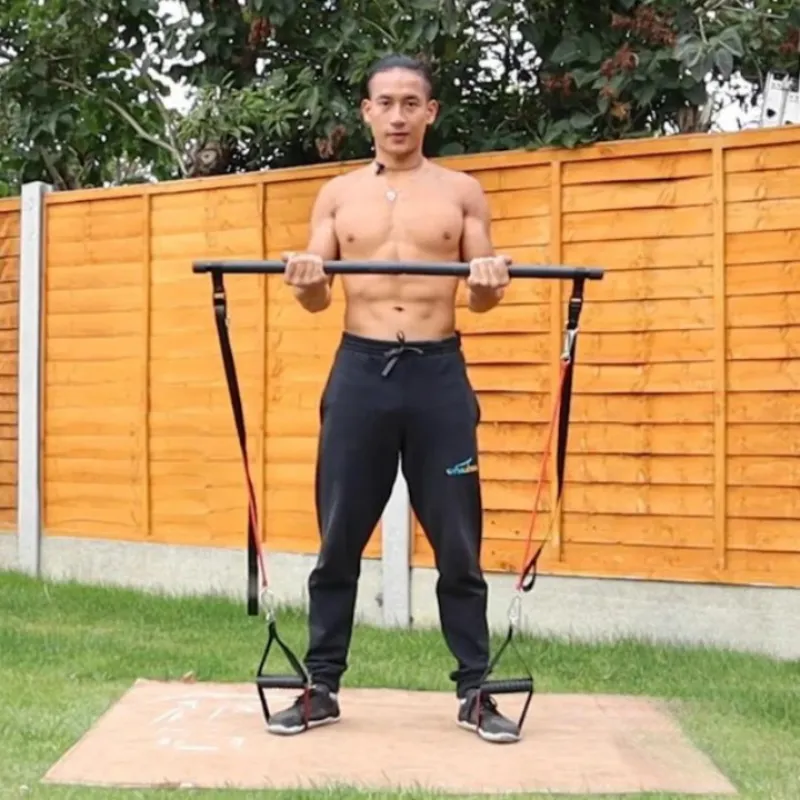 Bodybuilding Bar With Long-Lasting Adjustable Resistance Bands
