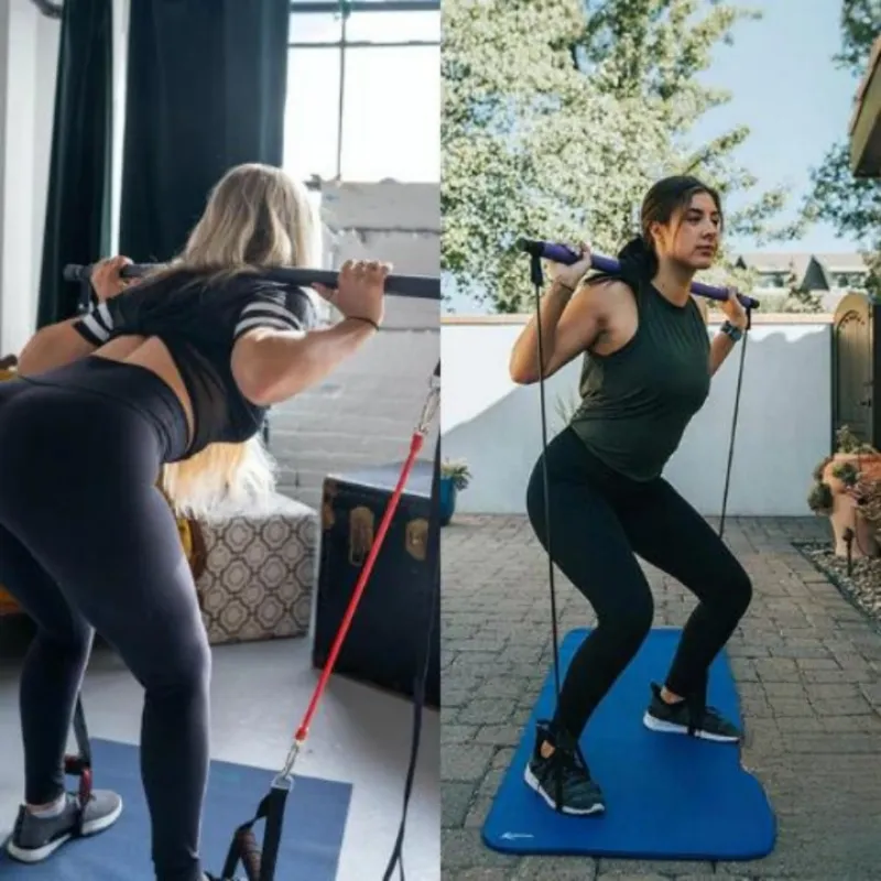 Bodybuilding Bar With Long-Lasting Adjustable Resistance Bands